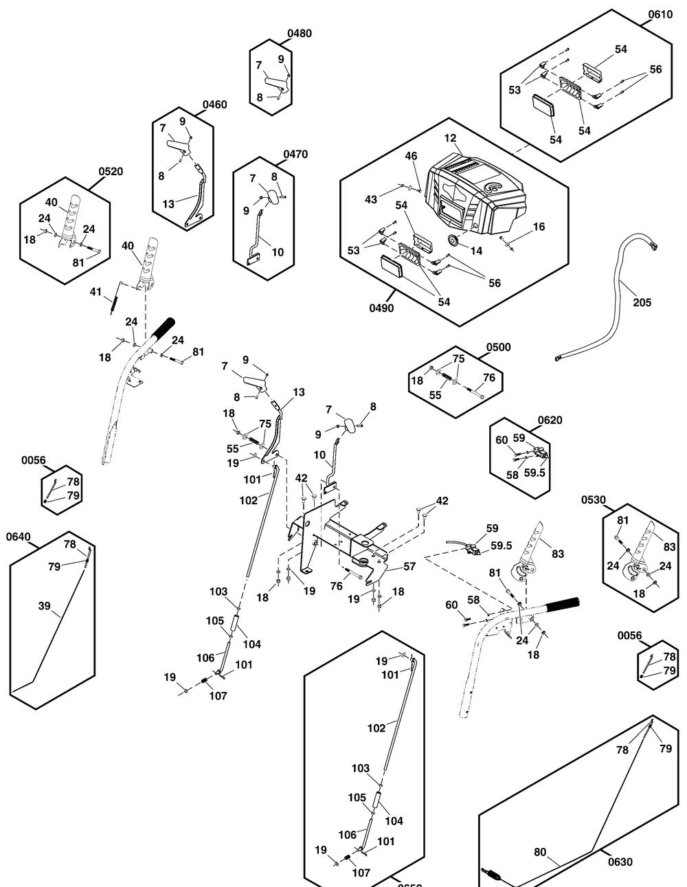Controls Group Diagram and Parts List for 1696614-04-S1024 2019 Briggs and Stratton Snow Blower
